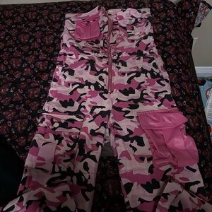 Fashion Nova Pink Camo Cargo Jumpsuit with Utility Pockets